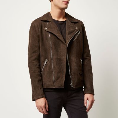 Dark brown premium suede biker jacket